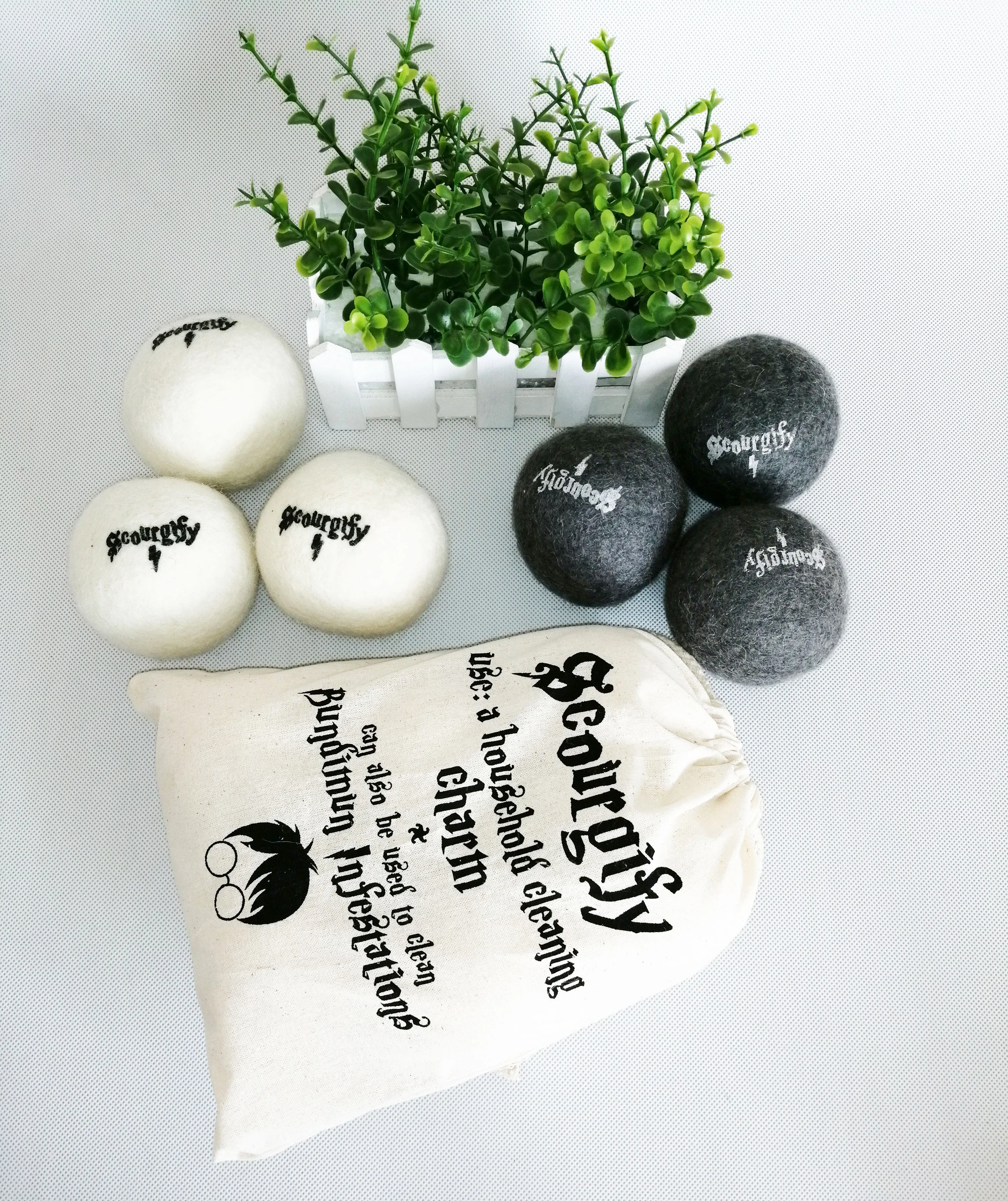 

100% Handmade, Fair Trade, Organic, No Lint Premium Quality Friendsheep Organic Eco Wool Dryer Balls, White grey dark grey