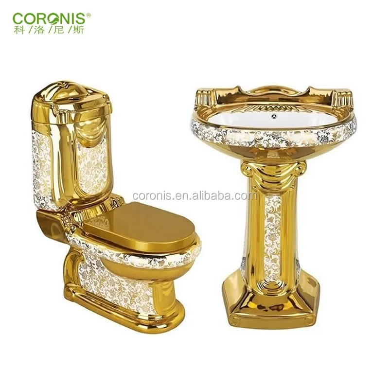 Chaoan keramische badkamer accessoires dual doorspoelen wc tweedelige gouden sanitair wc