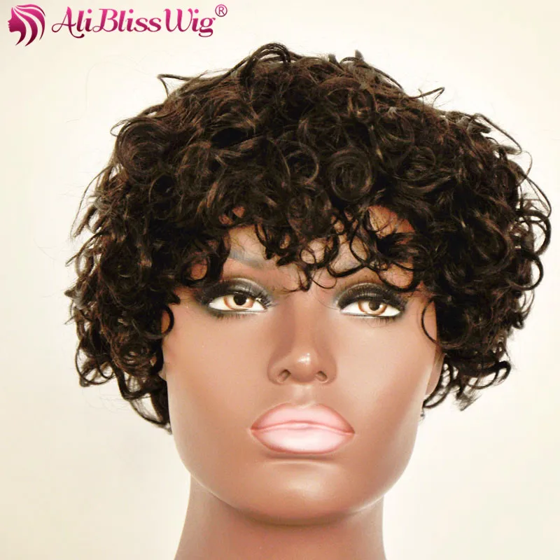 

Cheap Wholesale Short Style Machine Made Wig With Full Bang 1B Color Raw Indian Human Hair Curly Wig For African Americans