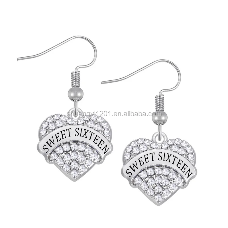 

Wholesale new design custom styles sweet sixteen crystal heart charms earrings