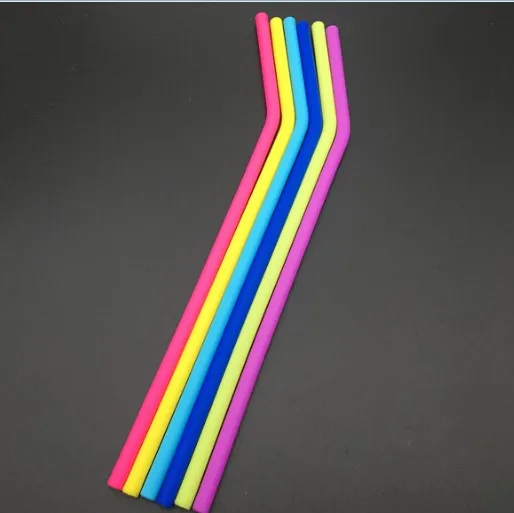 

10.5 Reusable Silicone Straws + Cleaner - Long Length Replacement Straws, Blue;green;pink;purple;yellow;sky blue