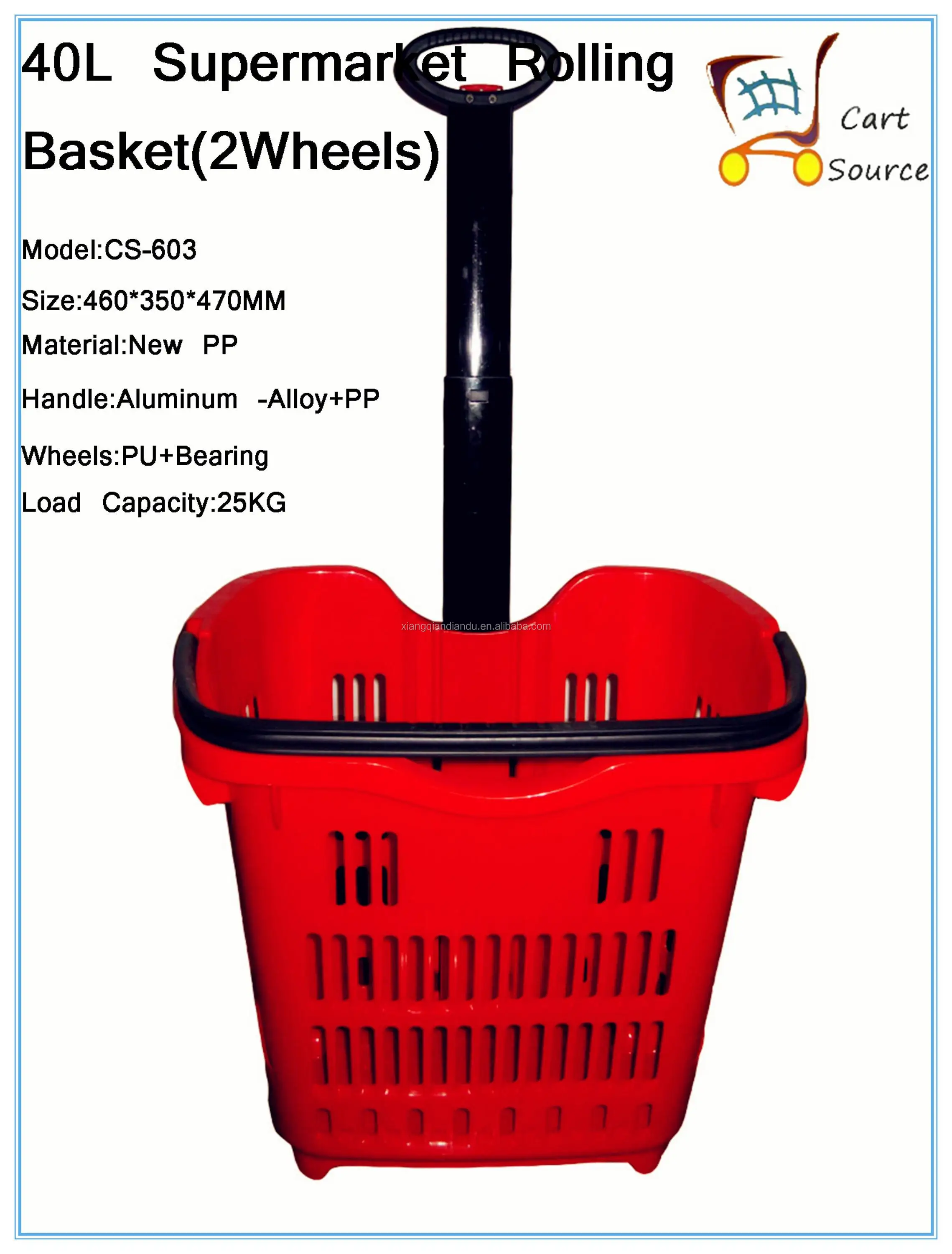 40lplastic Supermarket Rolling Basket(2 Wheels) Plastic Basket Food Basket Market