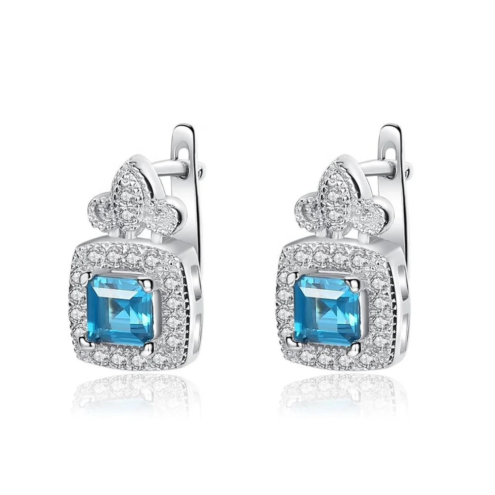 

CZCITY 925 Sterling Silver Sky Blue Crystal Geometric Stud Earrings for Women