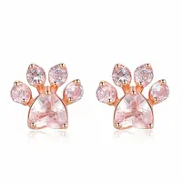 

2019 High Quality Female Rose Gold Plating Cute Tiny Cat Pink Paw Zircon Stud Earrings Earrings
