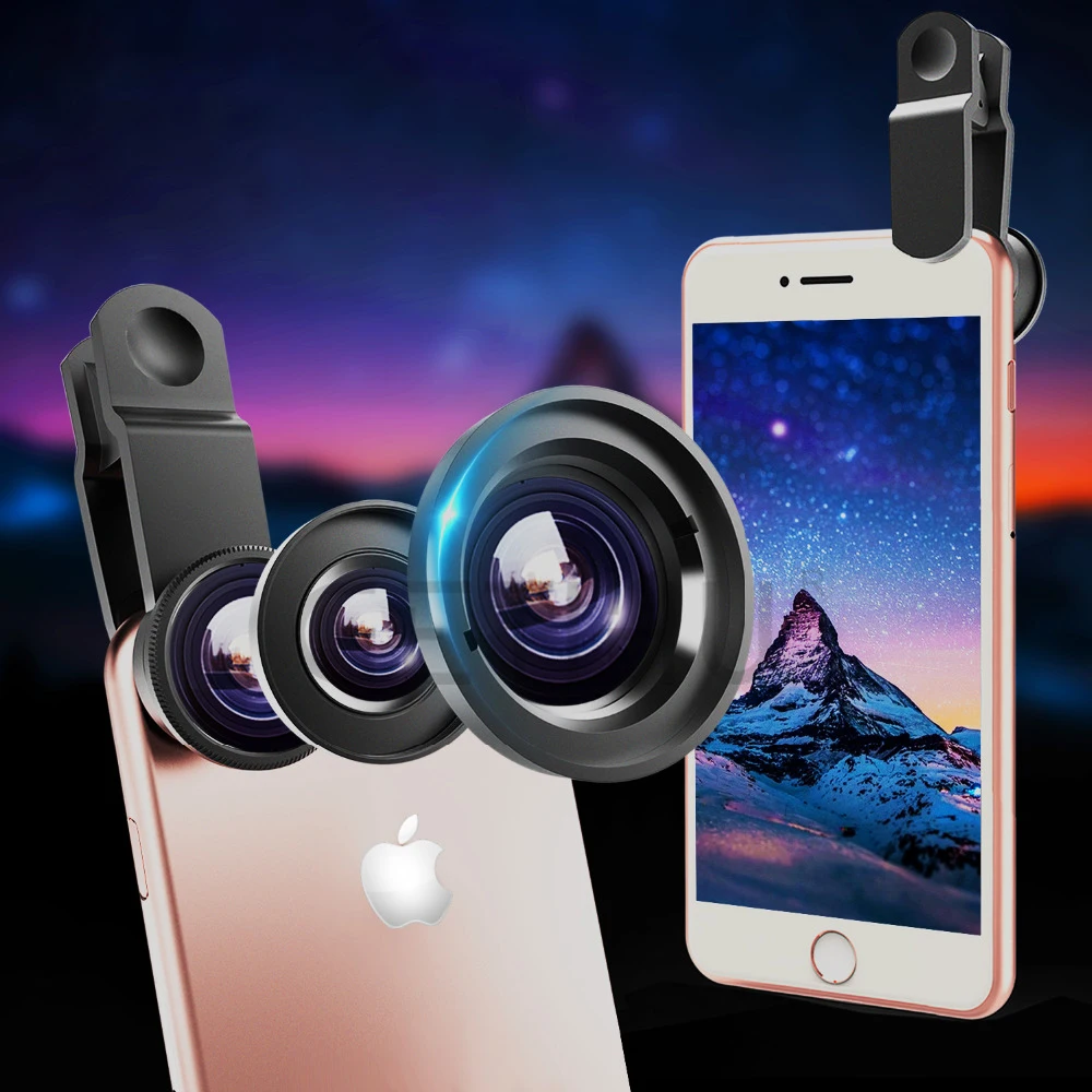 

Best Gifts Portable 3 in 1 Phone Camera Lens Fish Eye Wide Angle Macro Lens for Mobile Phone Use, Gold/silver/black/blue/red