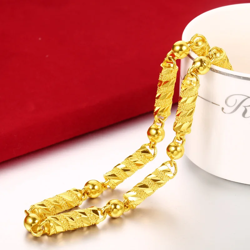 

Vietnam Alluvial Gold no fade thread beads chain necklace plating brass Necklace for men jewelry, Golden