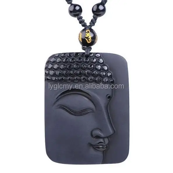 

High Quality Unique Natural Black Obsidian Carved Buddha Lucky Amulet Pendant Necklace For Women Men pendants Fine Jade Jewelry