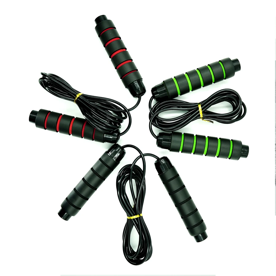 

black adjustable soft foam long handles workout professional jump rope, Black, pink, green