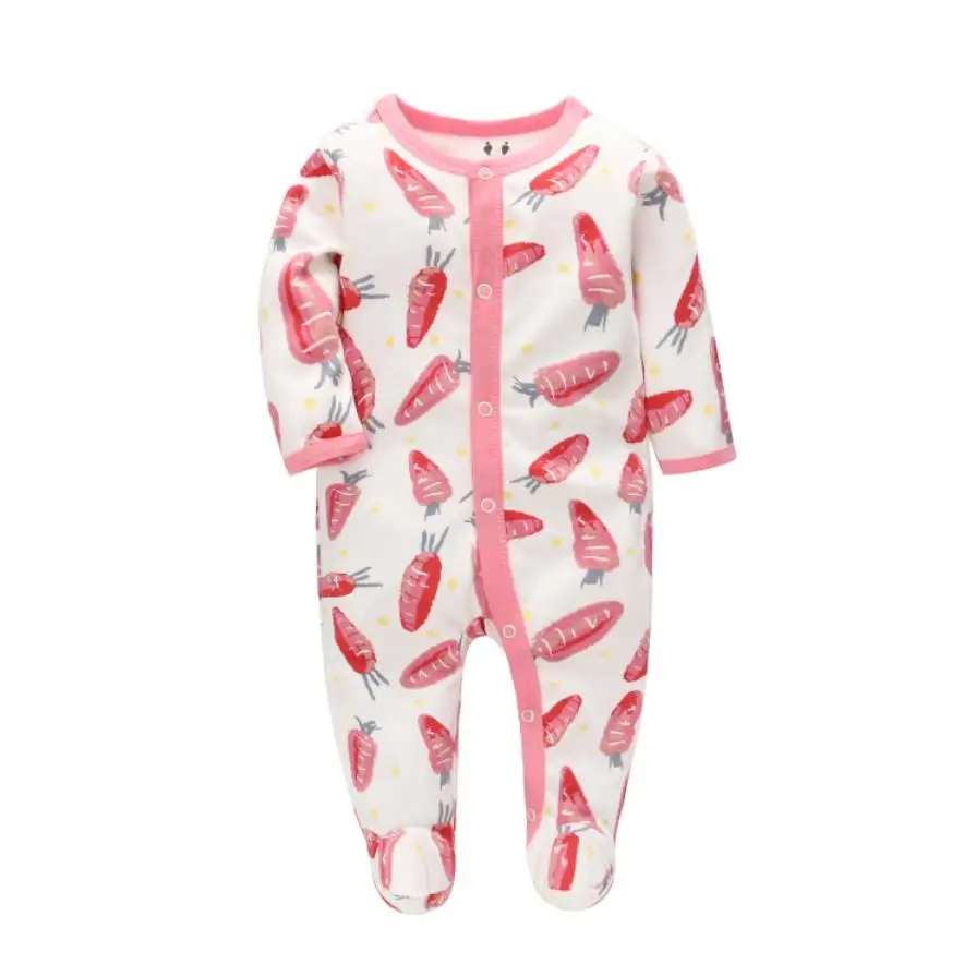 Super-Soft 100% Organic Cotton Jersey Printed Baby Romper for Four Season In Stock Toddler Cotton Pajamas for Kids