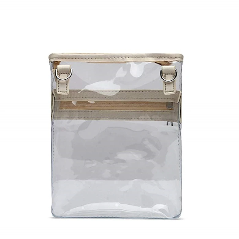 Eco-friendly portable clear pvc vinyl travel makeup cosmetic bag with a strong fabric handle