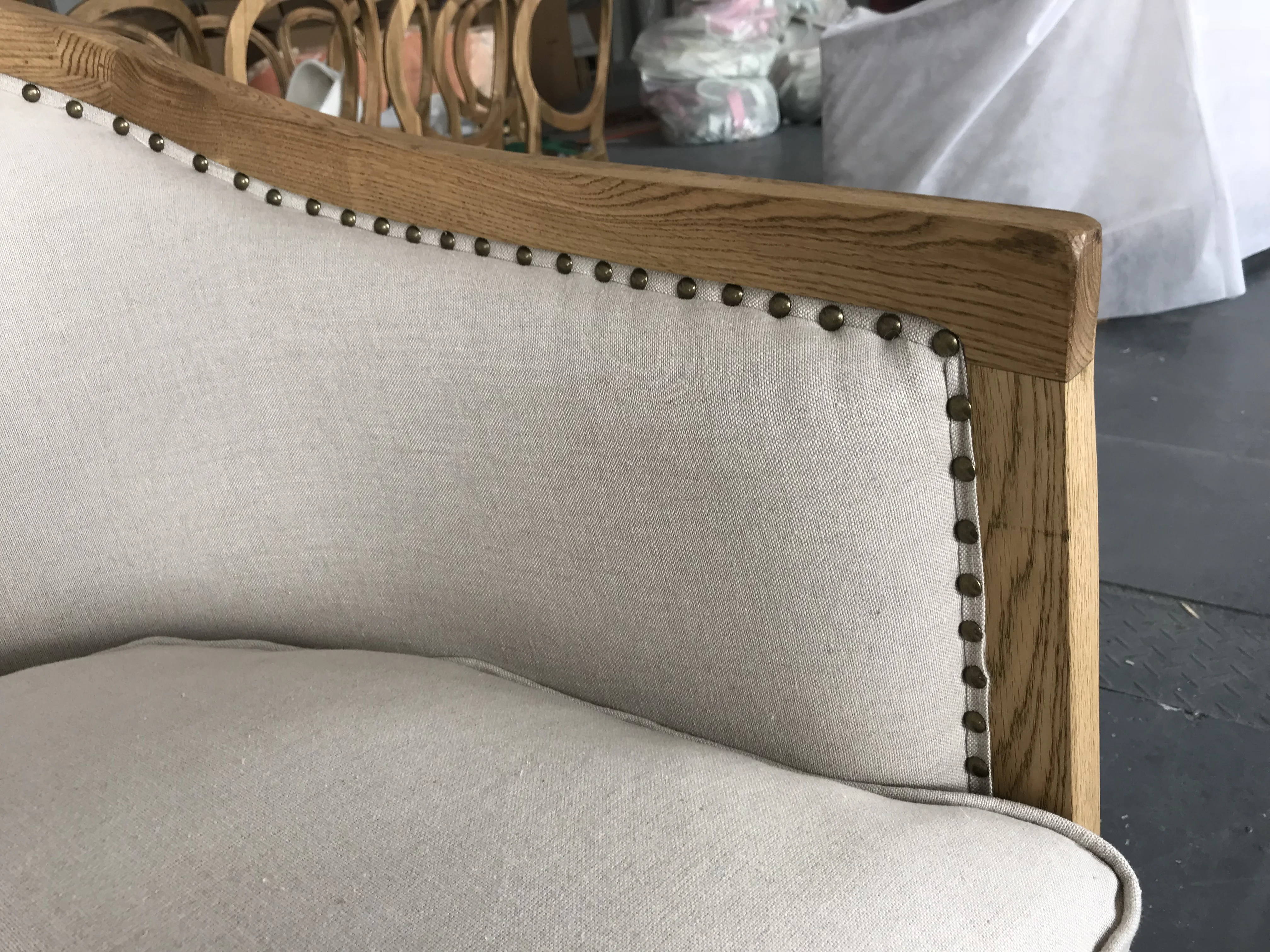 Mrs Woods French Style Wooden Frame White Upholstered Slope Arm Sofa