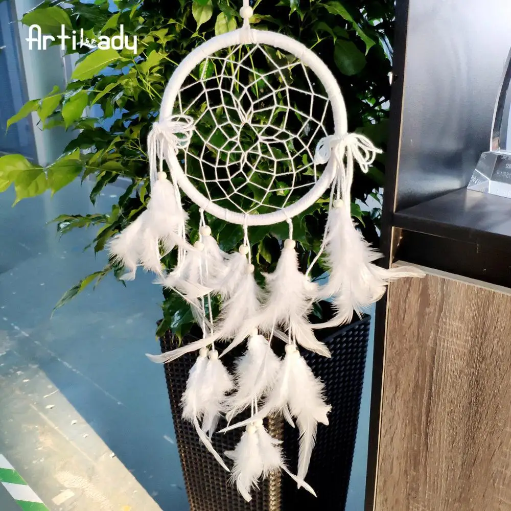 

Artilady White Dream catcher Wedding And Home Decoration Wall Hanging Feather Indian Dreamcatcher