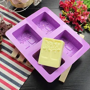 Image of 4 Cavities Rectangle Life Tree Silicone Soap Mold DIY Craft Art Cake Mold Handmade Silicone Molds For Soap Candle
