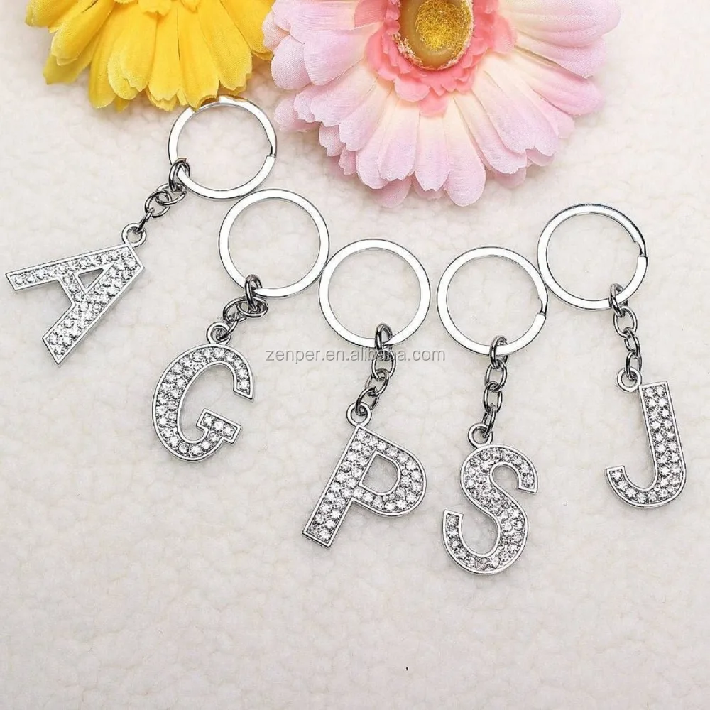 Wholesale Crystal Rhinestone 26 Alphabet Key Chain 26 Letter Pendant