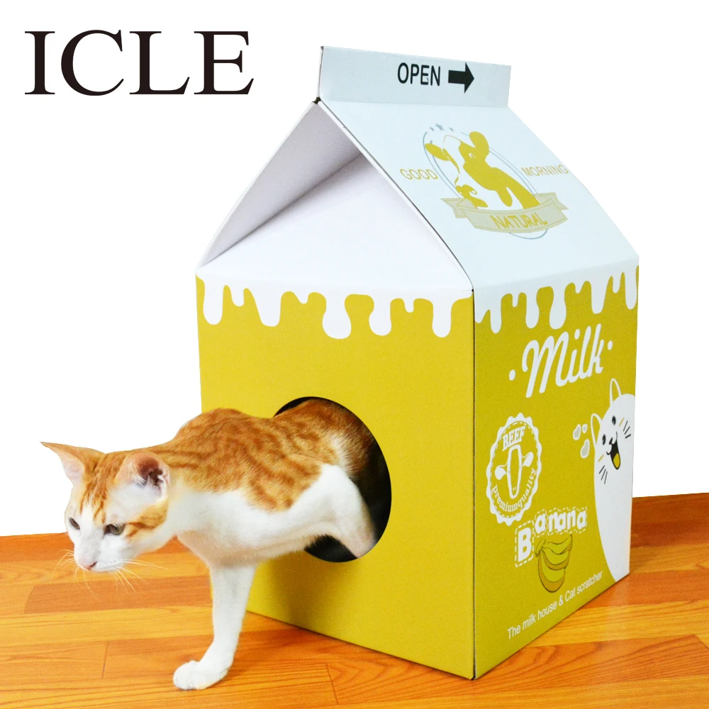 

ICLE--ic-1036-Yellow Corrugated Paper Scratching Free Catnip Cat Supplies Houses Milk Box with Cardboard Cat Scratcher, Red