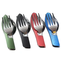 

3 in 1 Outdoor camping foldable Knife Fork Spoon survival folding Steel Tableware Multi-functional Cutlery