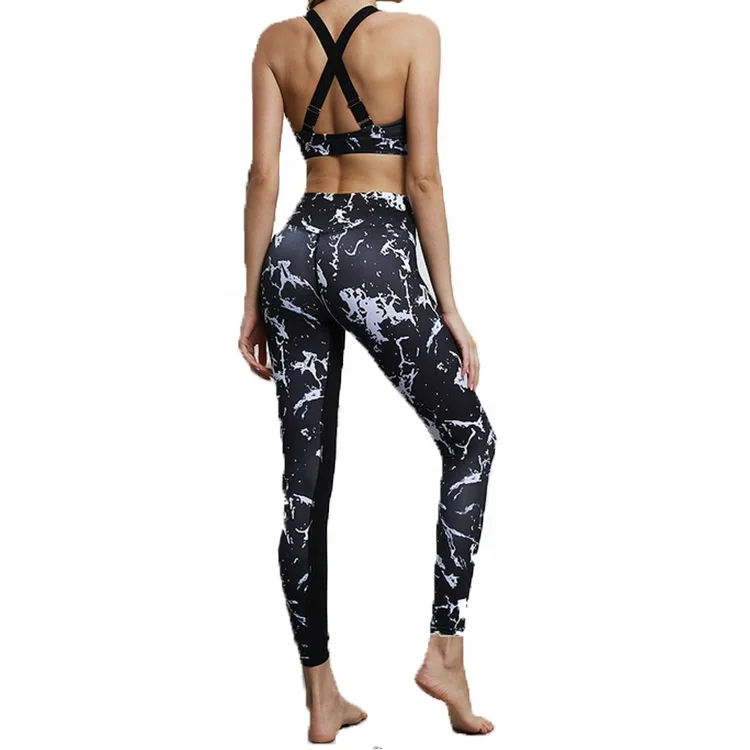 

Printing yoga set ladies fitness wear sets lift up leggings and bra set, 1 color or custom