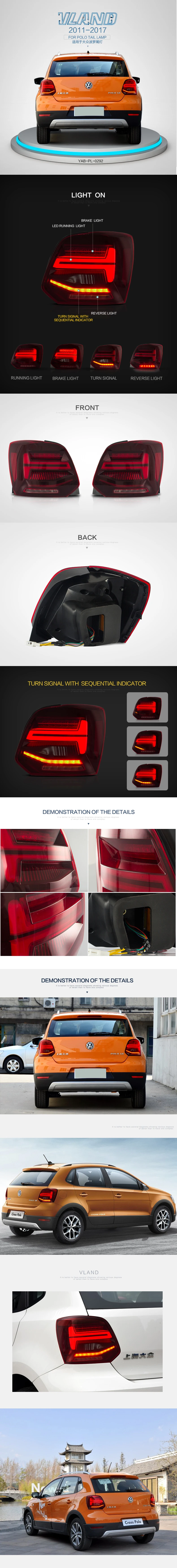 VLAND manufacturer car taillight for Polo tail light 2011-2018 for Polo LED  back lamp and Vento rear light 2015-2018 in China