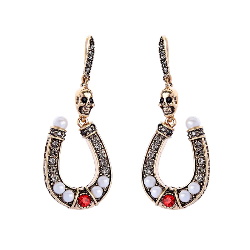 

ed01835c New Items Gold Earings Vintage Baroque Skull Earrings Crystal, N/a