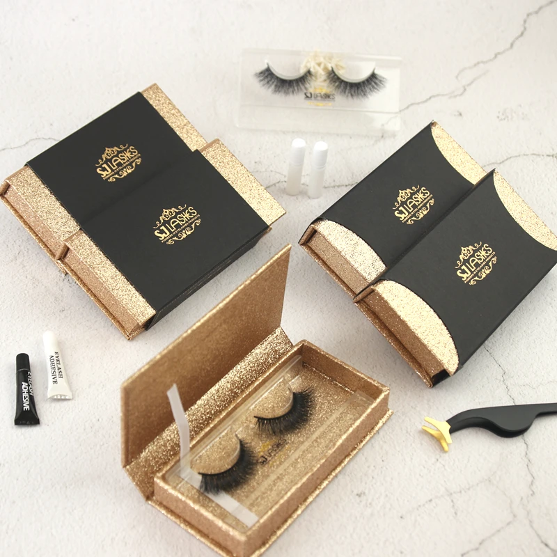 

SJ LASHES Human Hair Eyelashes With Eyelashes Private Label and eyelashes packing box, Natural black