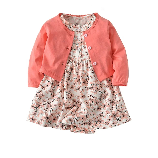 

Spring autumn 2 pieces newborn dresses baby girl clothes set with coat, As picture