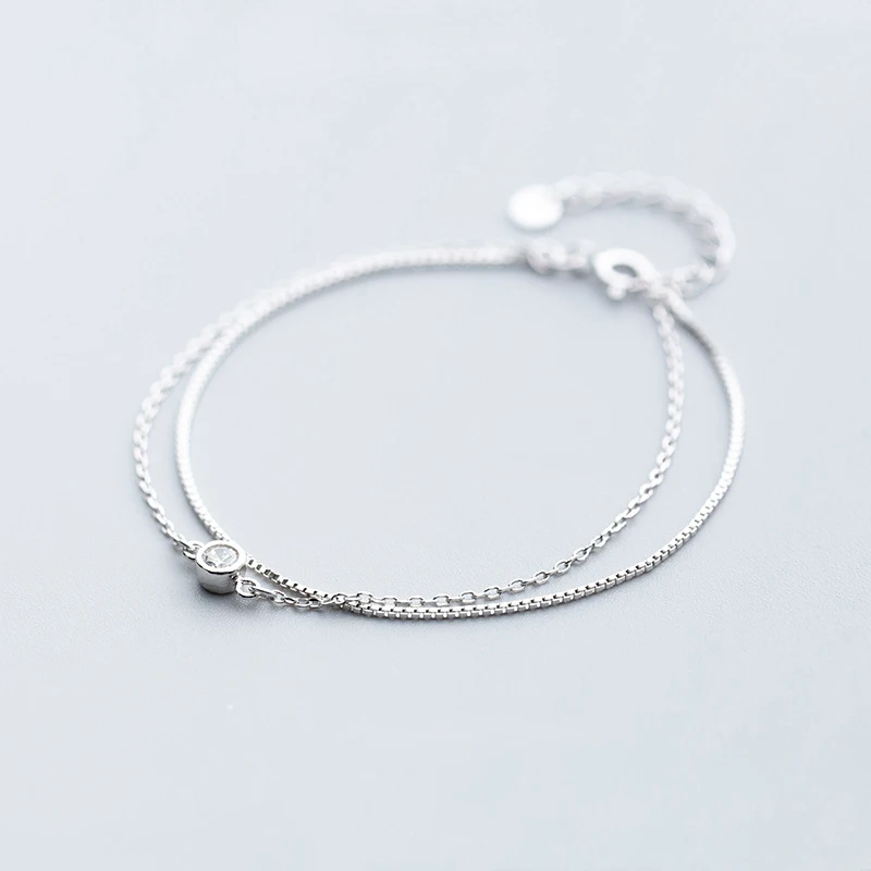 925 Sterling Silver Double Layer Chain Zircon Wedding Bracelets for Women Jewelry Gifts