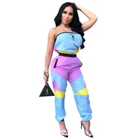 

2019 Women's Tube Top Colorblock Jumpsuit Club Wear Night Neon Jumpsuit Ropa Mujer