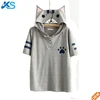 Summer Style Women Anime Kawaii Cat printing Polyester School Clothes Girl Hooded Tee Shirt Tops