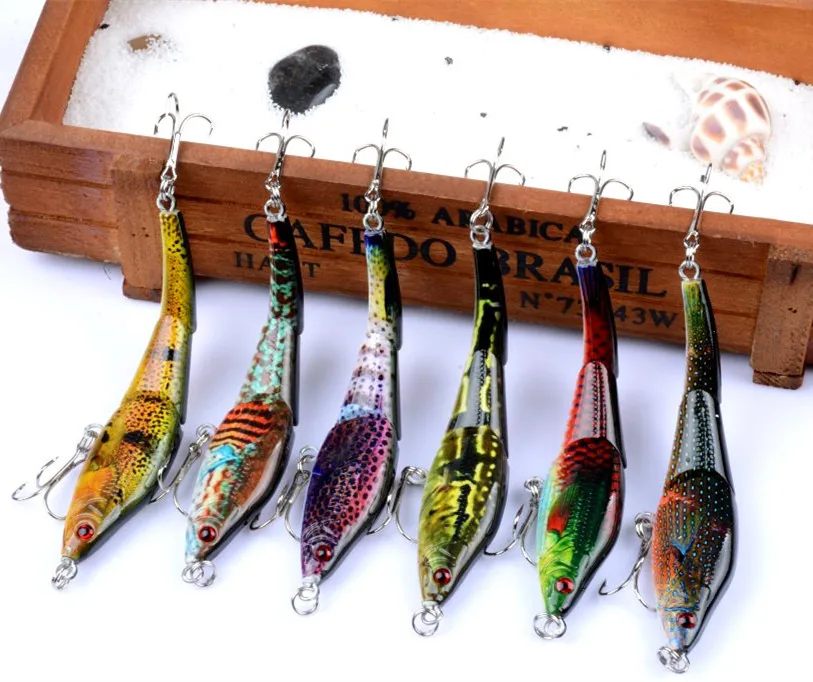 

3 Sections VIB Fishing Lures Painting Series Wobblers Crankbaits Artificial Plastic Hard Baits Multi Jointed Fishing Lure, 6 colors