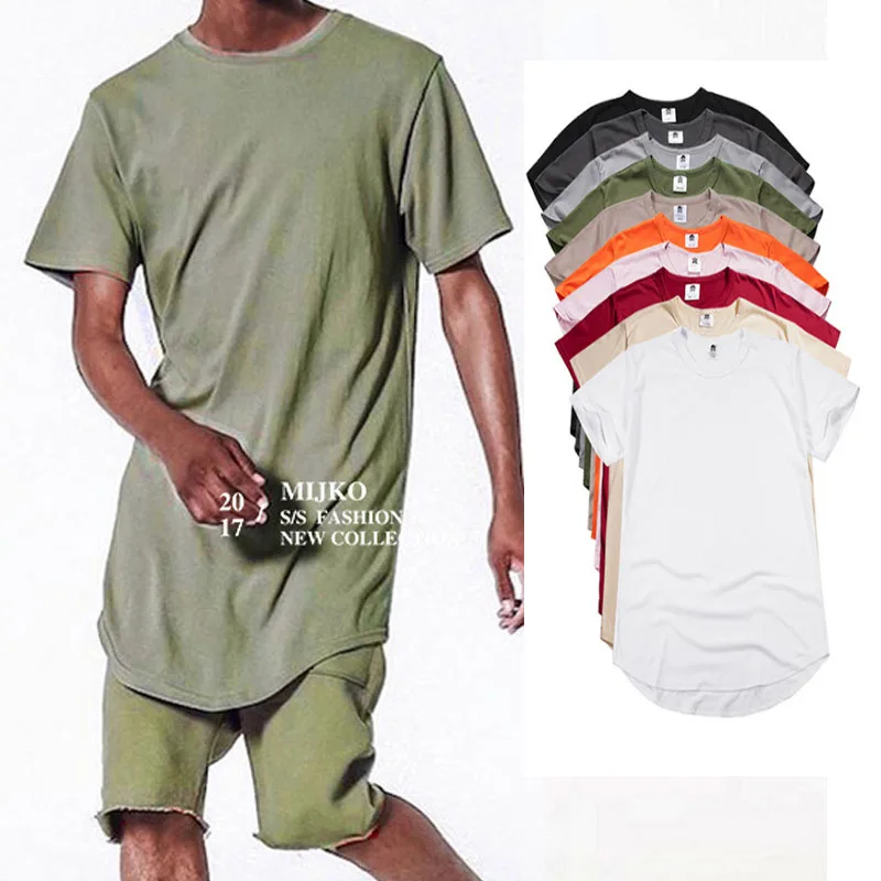

Blank Scoop Neck T shirts Cotton Mens Long Tail Plain T shirt Curved Hem Distressed T shirts, Plain color