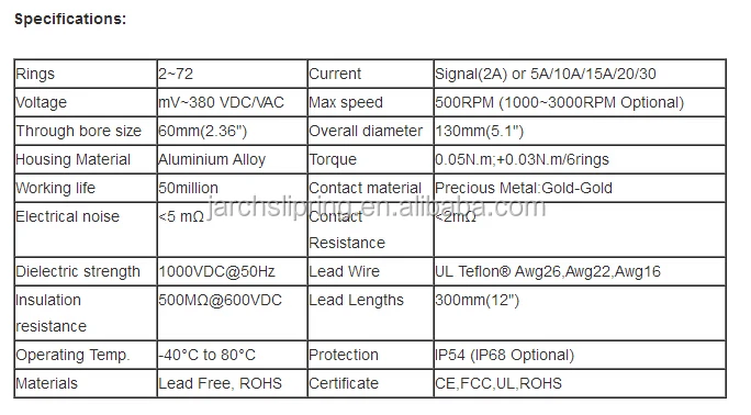 High Speed 50mm Hollow Shaft Slip Rings/Through hole Slip Rings