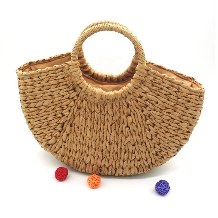 

Ecofriendly Recycled Corn Husk Weaving half moon shape straw summer ladies beach tote hand bag