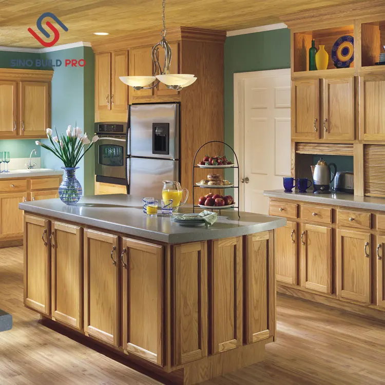 
Country side style oak wood modular kitchen cabinet 