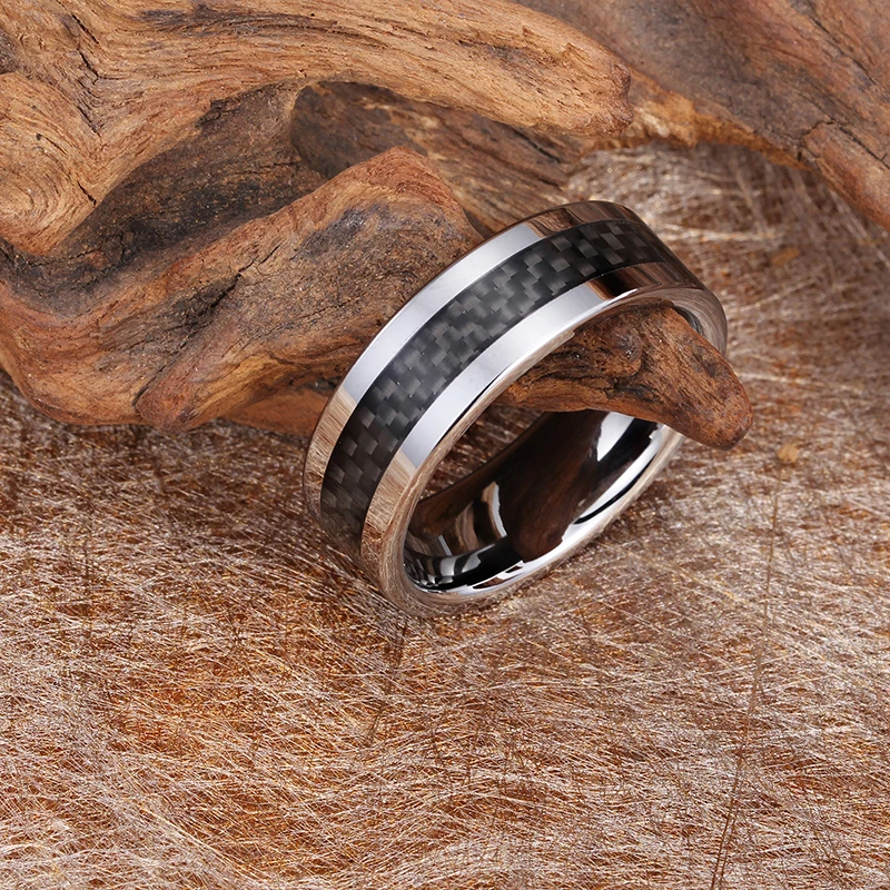 
Wedding Ring Carbon Fiber Inlay Comfort Fit Beveled Edge Tungsten Ring For Men 