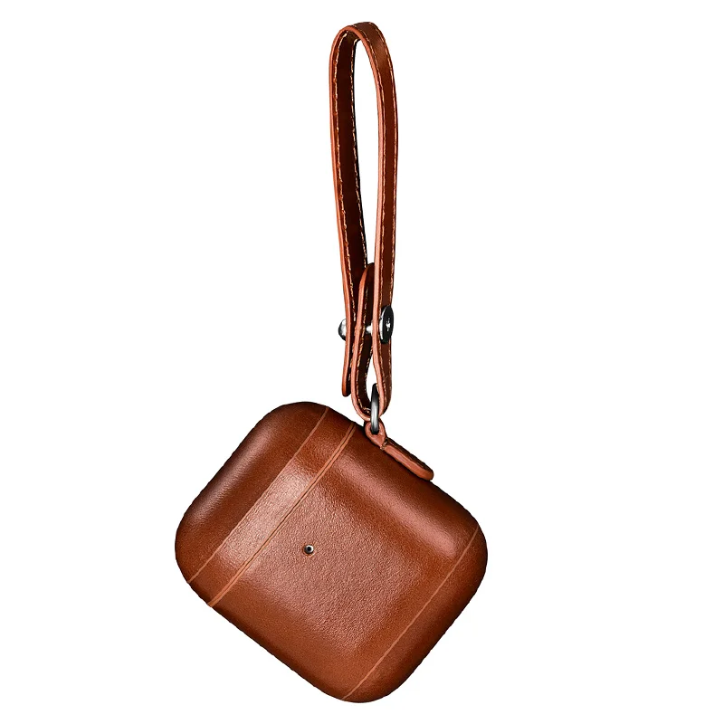 

New Vintage Series Natural Cowhide Genuine Leather Earphones Protective Case with Side Strap for Airpod 2