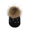 Hot Sale Knit hat Wholesale Custom Racoon Fur Pom Pom Beanie Hat with pearl