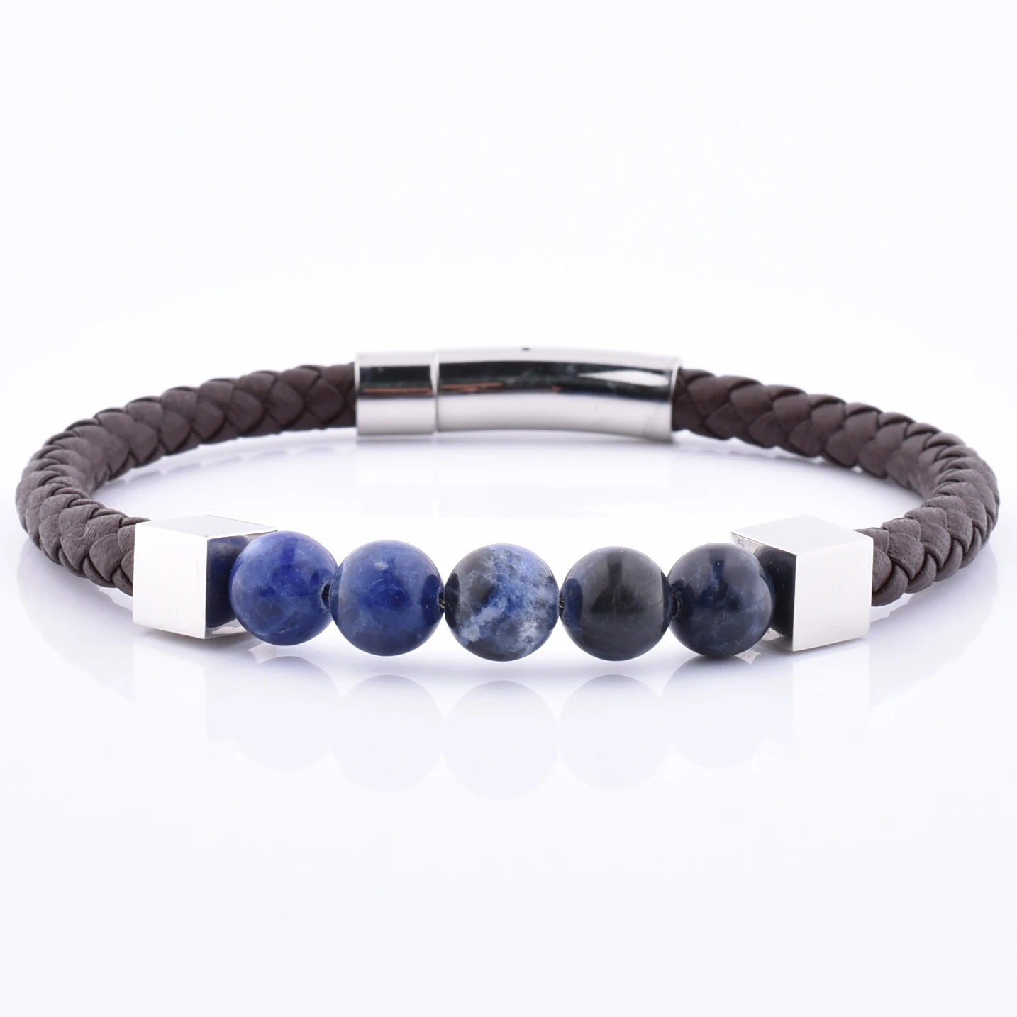 

Nice Mens Womens Wrap Leather Plaited Blue-Veined Bead Bracelet