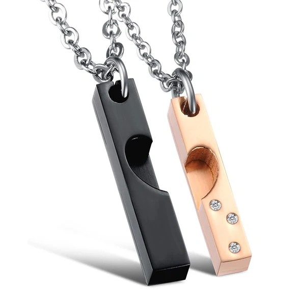 

2017 wholesale fashion silver chain break heart pendant couple lovers necklace, Black;rose gold