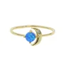 fashion gold plated tiny band rings with blue opal prong think band finger women wedding moon rings