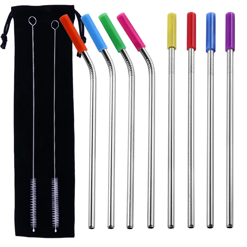 

Set of 8 Reusable Replacement Metal Straws with Silicone Tips and Cleaning Brush 10.5 stainless steel straw, Customized