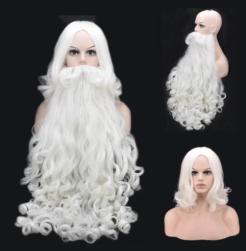 

Hot Selling Chinese Supplier Christmas Gift Santa Claus Wig and Beard Synthetic Hair White Cosplay Wigs Hairpiece for Xmas