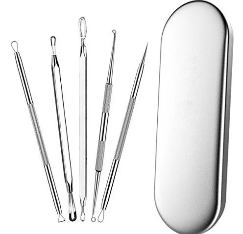 

Blackhead Remover Pimple Comedone Extractor Tool Acne Removal Kit Blemish Whitehead Popping Zit Removing with Metal Case, Silver