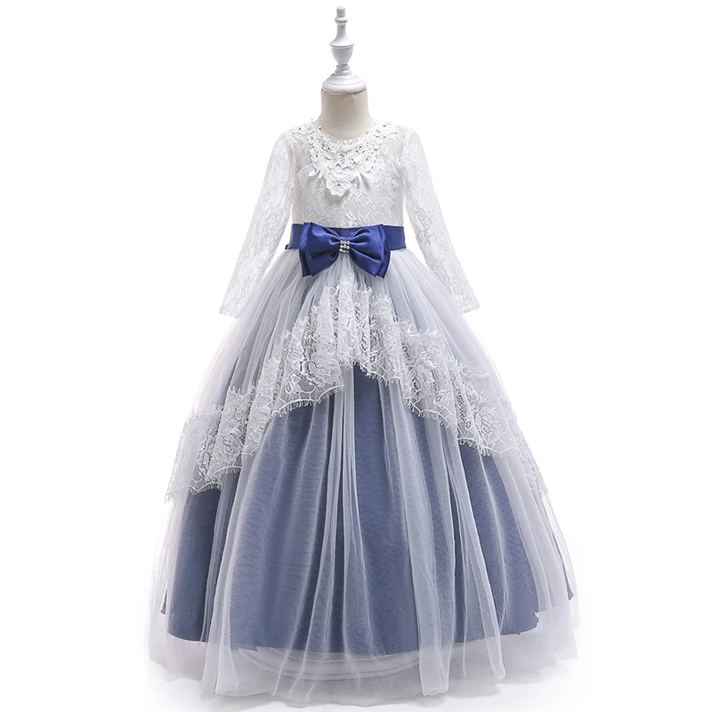 

Long Sleeve Hollow-out Lace Flower Girls Dresses Tulle Kids Dresses, N/a