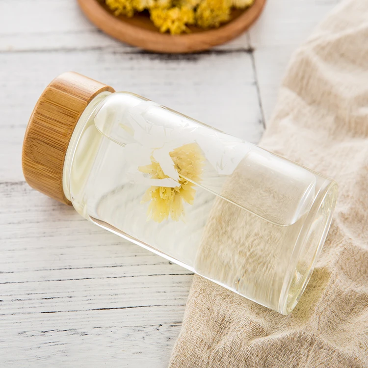 Wholesale Wood Lid Water Bottle Glass Drinking Bottle Glass Tumbler