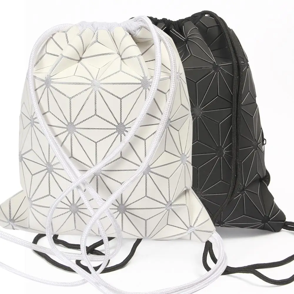 

Laser Geometric Pu Leather Back Pack Drawstring Backpack Gym Sports Bags Waterproof Unisex String Letter Interior Slot Pocket, Custom made