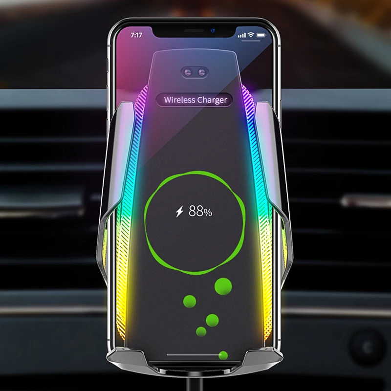 

Smart Sensor Car Wireless Charger x6 Supports QC Qi 10W Fast Charging for Smart Phone, Black