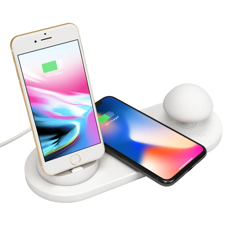 

10W Mushroom Night Light Quick Docking Station with Wireless Charging Pad for IPhone X 8 Samsung S9 S8 S7, White