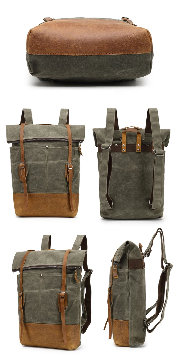 The latest design retro water proof waxed canvas rucksack outdoor backpack cycling bagpack bag