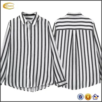 Long Sleeve Black White Vertical Striped Images Of Ladies Casual Tops