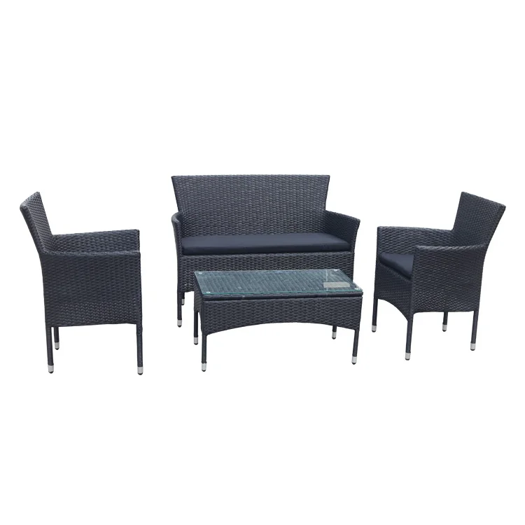 
4 piece all steel cheap KD (knockdown) rattan garden furniture sale outside sofa wicker couch 